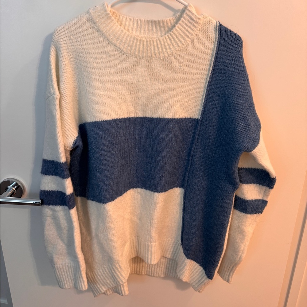 Colorblock Sweater - Blue and Cream